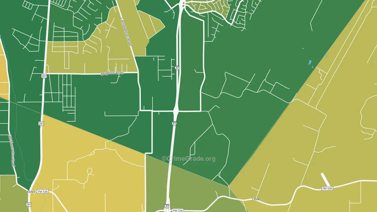 Loire, TX Map of Murder Rates