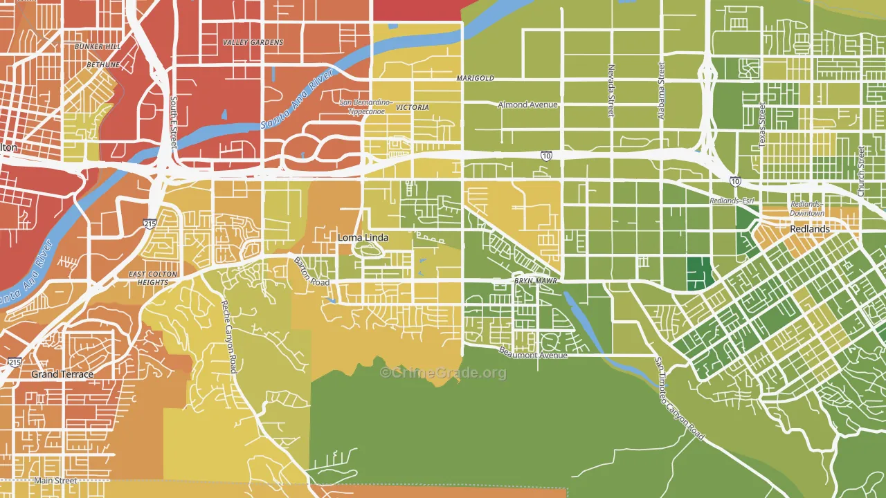 Loma Linda, CA Map of Murder Rates