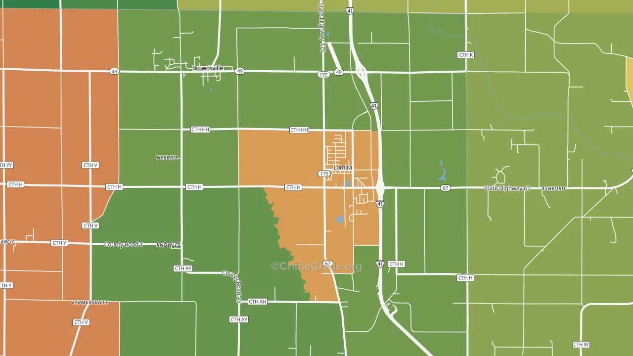 Lomira, WI Map of Murder Rates