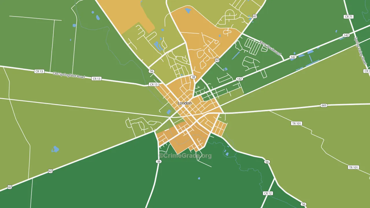 London Historic District, London, OH Map of Murder Rates
