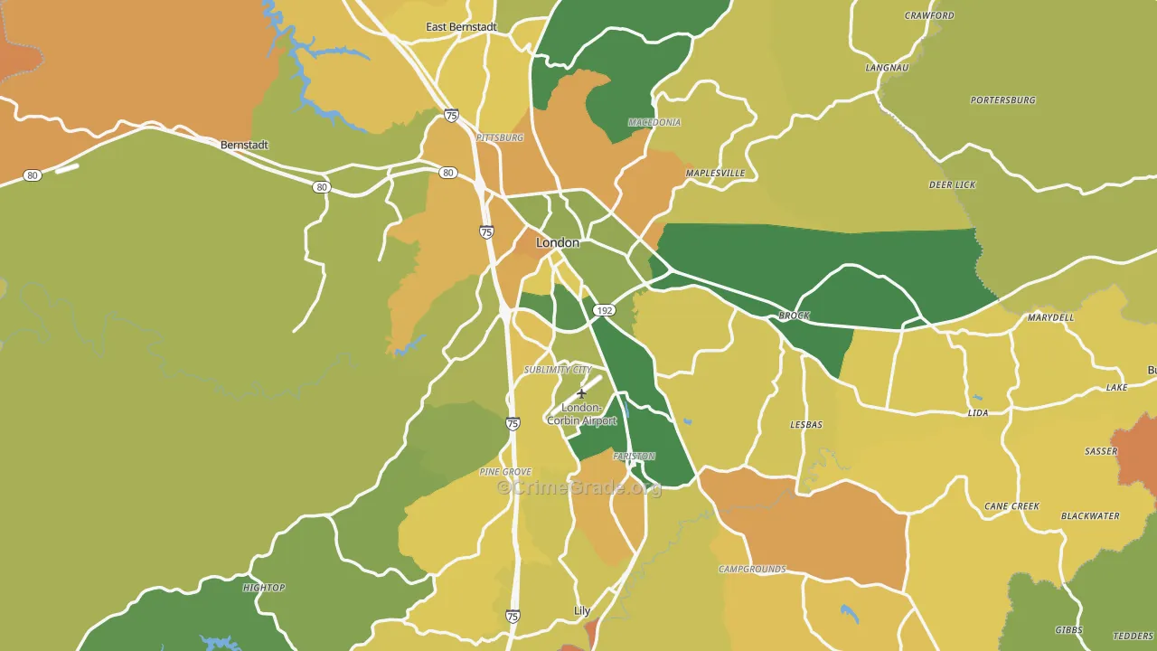 London, KY Map of Murder Rates