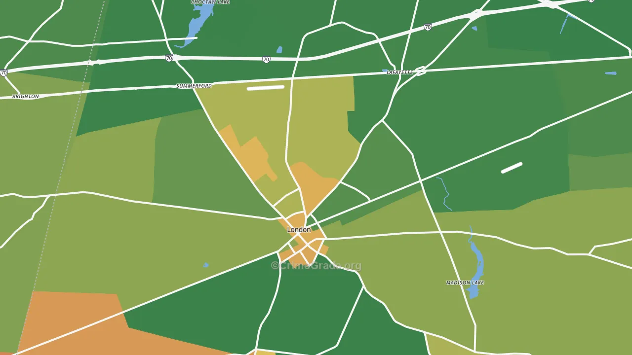 London, OH Map of Murder Rates
