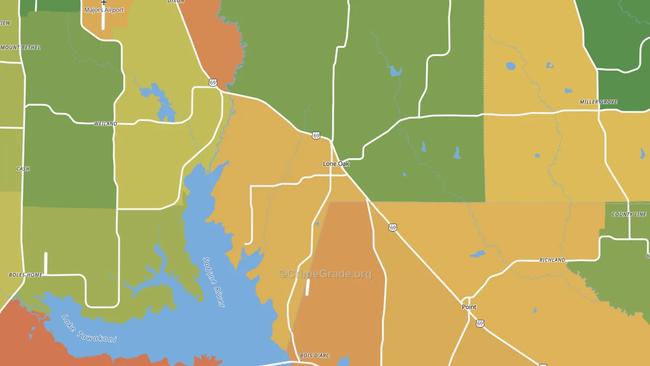 Lone Oak, TX Map of Murder Rates