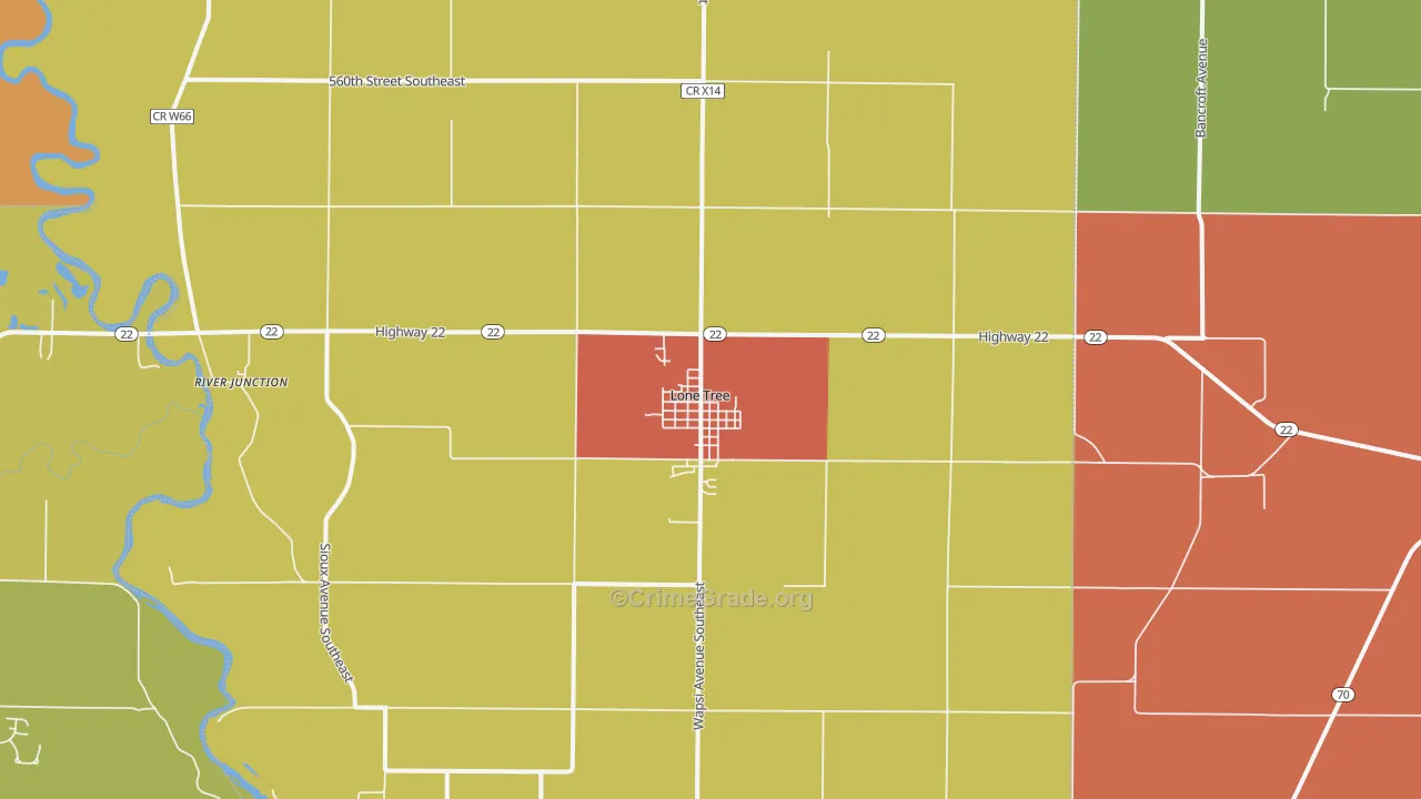 Lone Tree, IA Map of Murder Rates