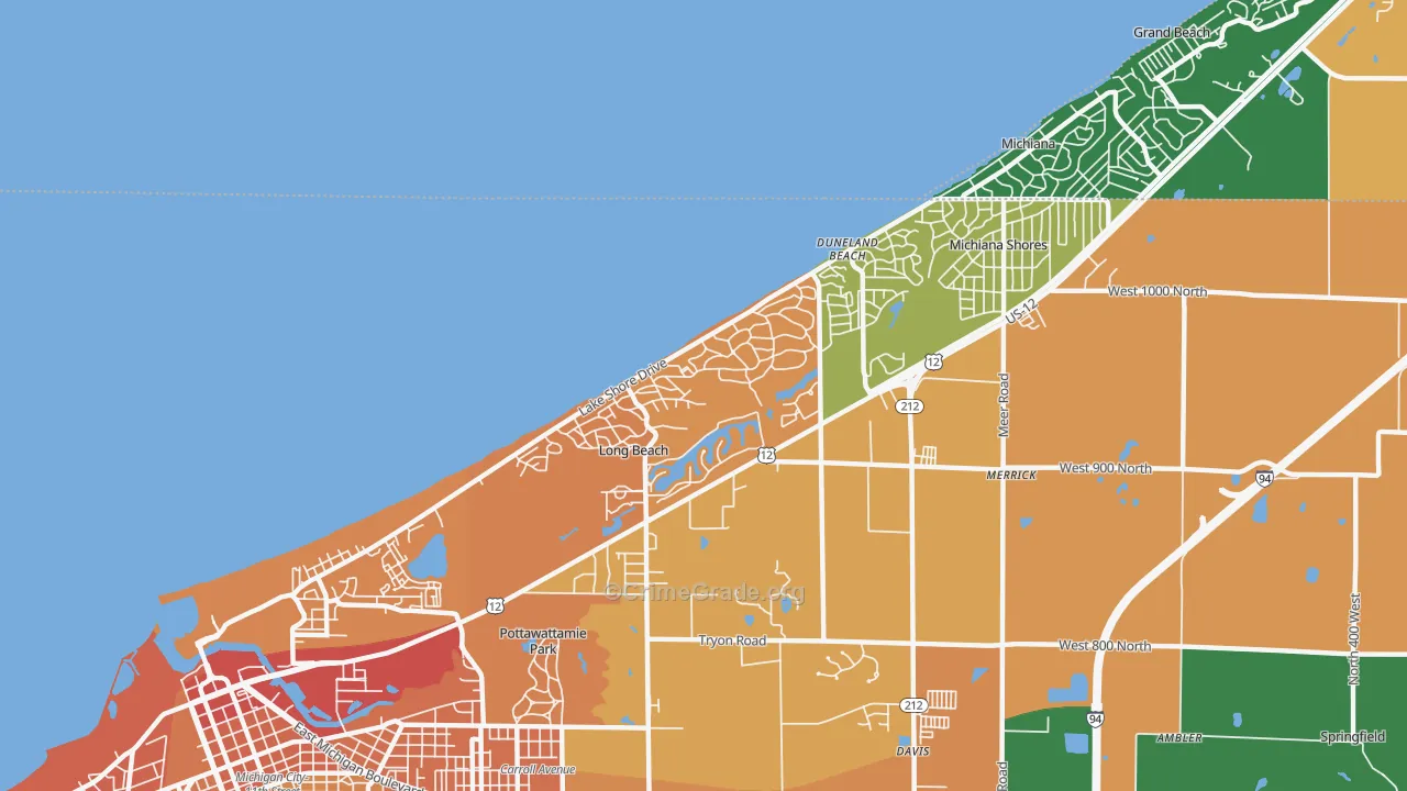 Long Beach, IN Map of Murder Rates