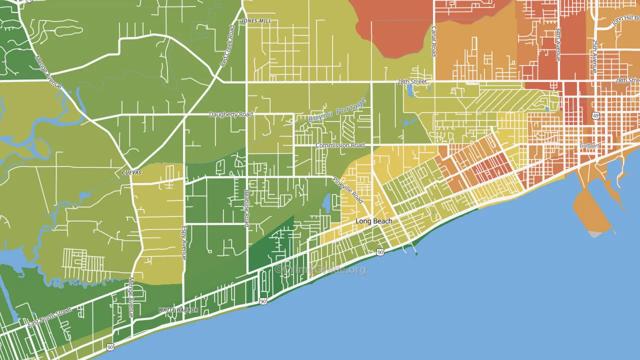 Long Beach, MS Map of Murder Rates