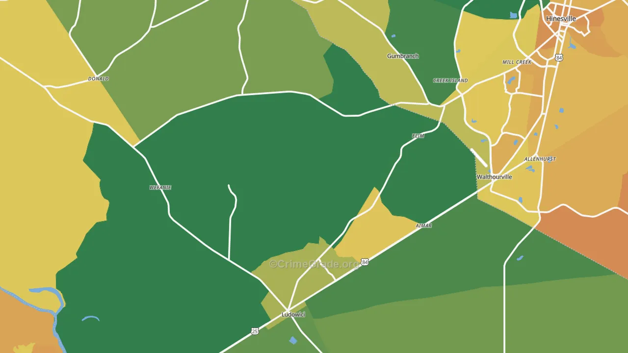 Long County, GA Map of Murder Rates