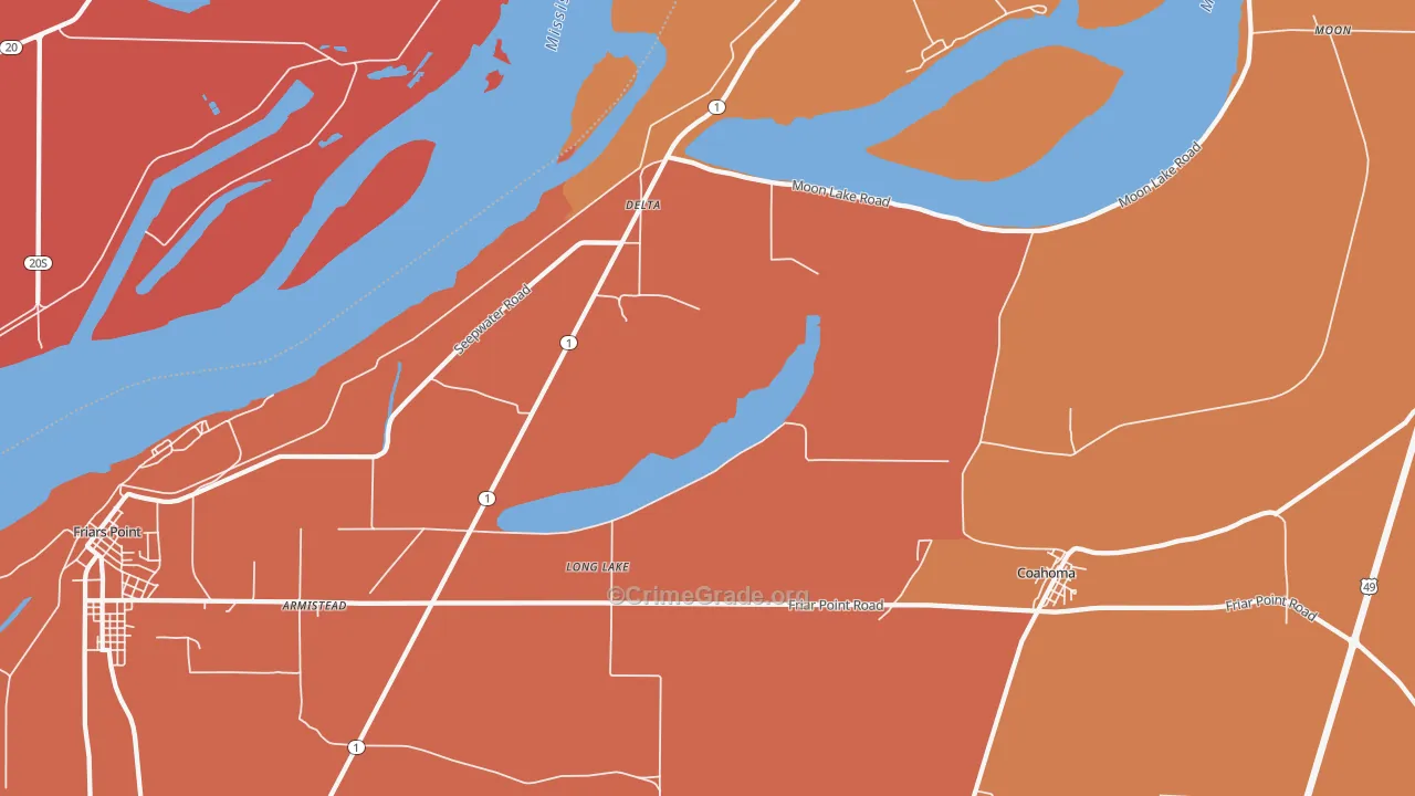 Long Lake, MS Map of Murder Rates