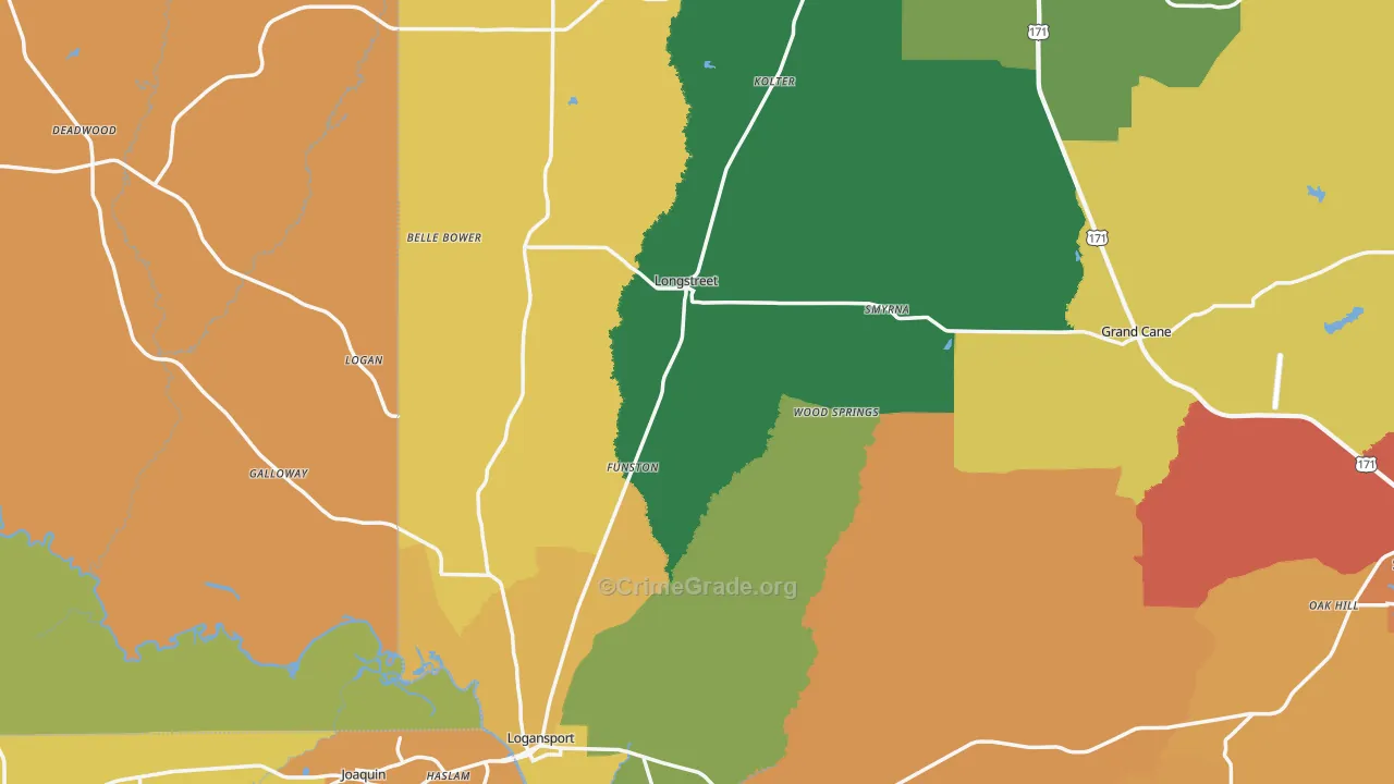 Longstreet, LA Map of Murder Rates