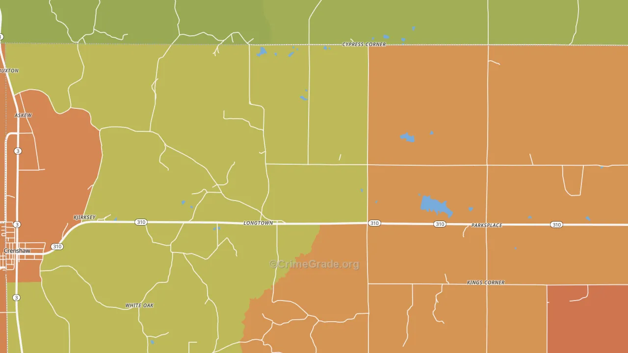 Longtown, MS Map of Murder Rates