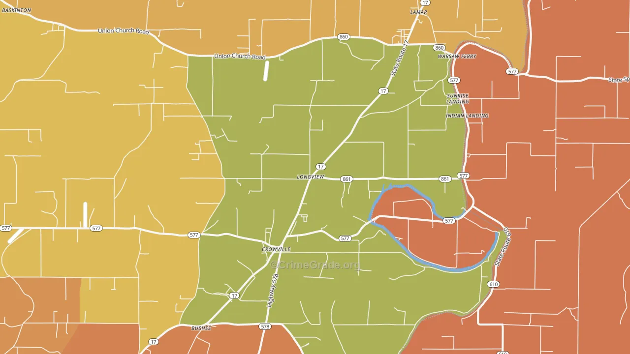 Longview, LA Map of Murder Rates
