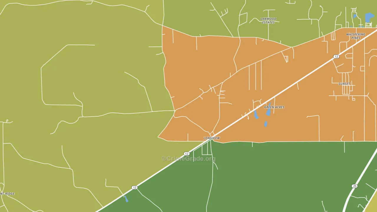 Longview, MS Map of Murder Rates