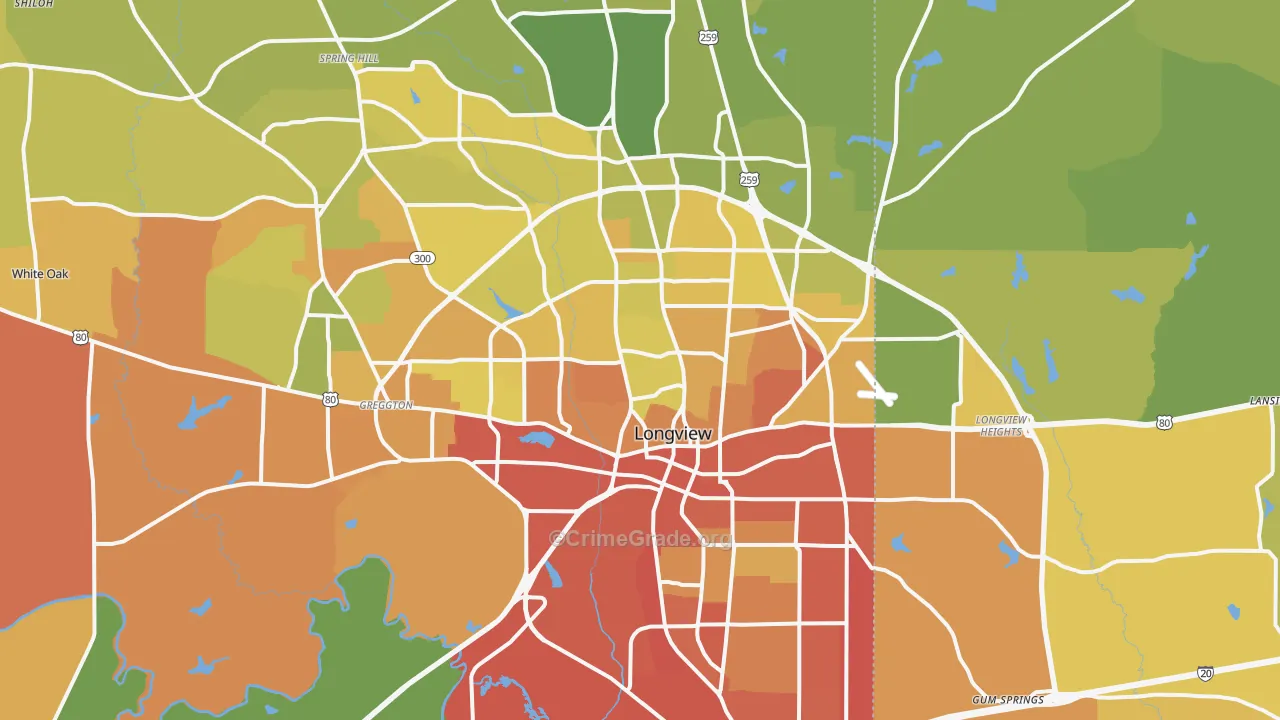 Longview, TX Map of Murder Rates