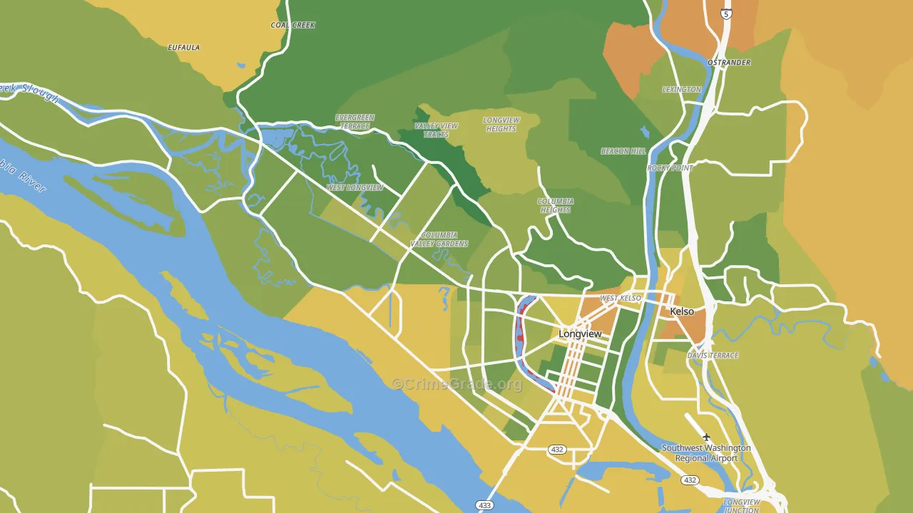 Longview, WA Map of Murder Rates