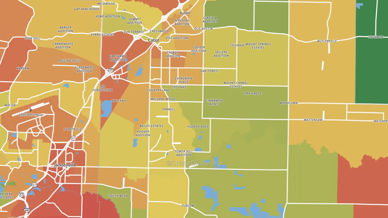 Lonoke County, AR Map of Murder Rates