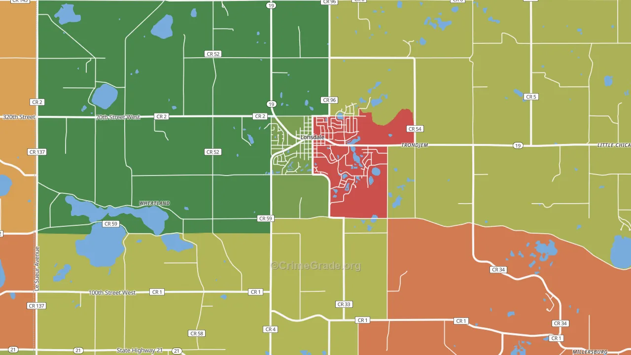 Lonsdale, MN Map of Murder Rates