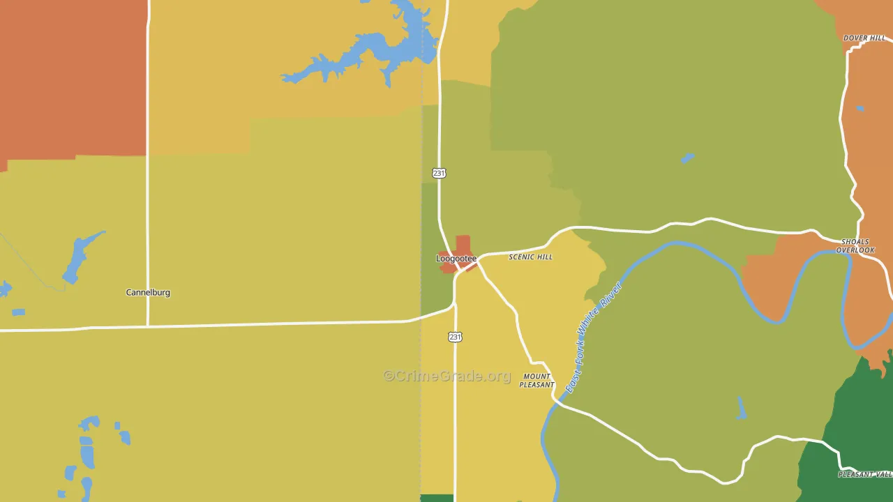 Loogootee, IN Map of Murder Rates
