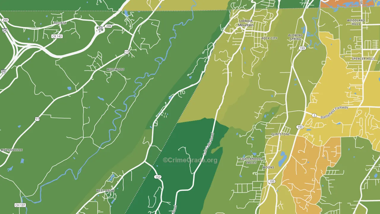 Lookout Mountain, GA Map of Murder Rates