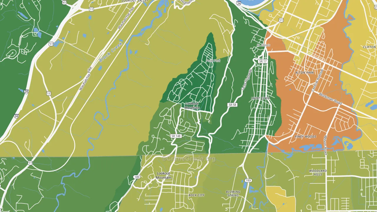 Lookout Mountain, TN Map of Murder Rates