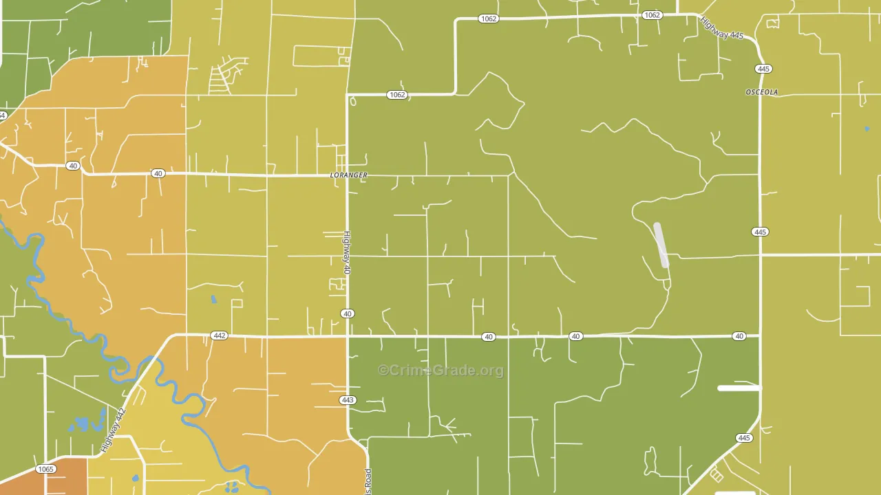 Loranger, LA Map of Murder Rates