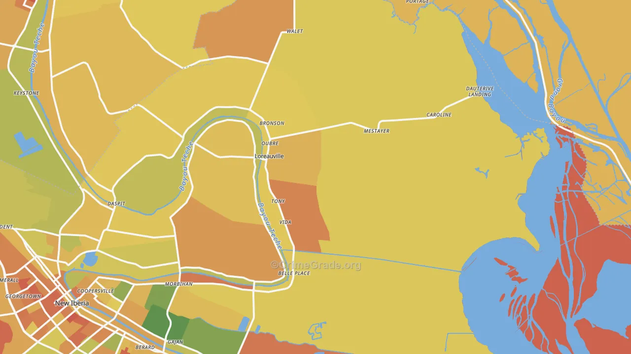 Loreauville, LA Map of Murder Rates