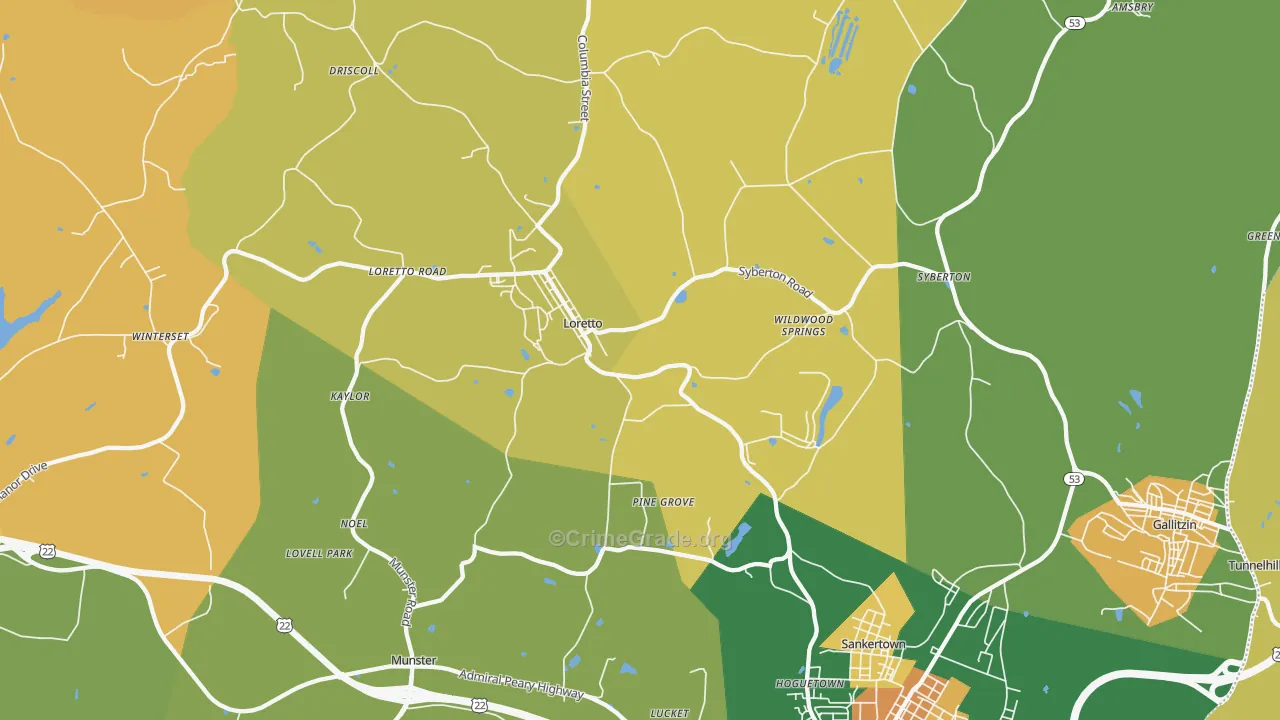 Loretto, PA Map of Murder Rates