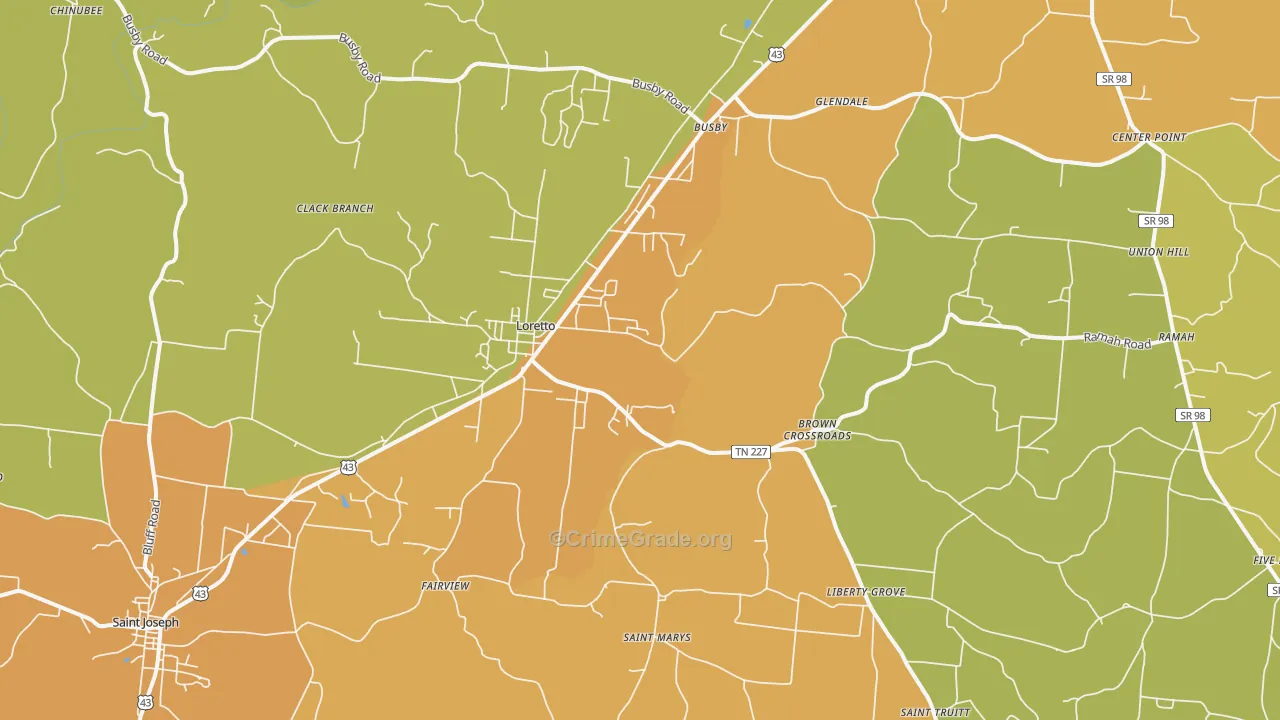 Loretto, TN Map of Murder Rates