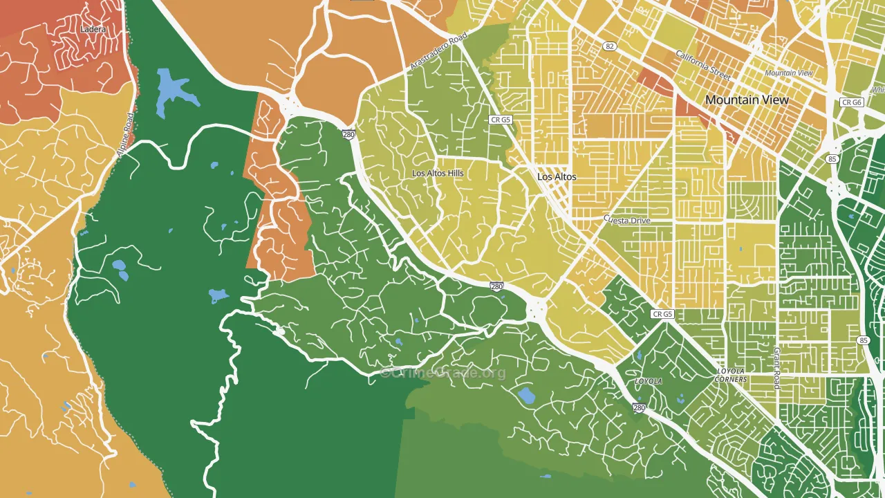 Los Altos Hills, CA Map of Murder Rates