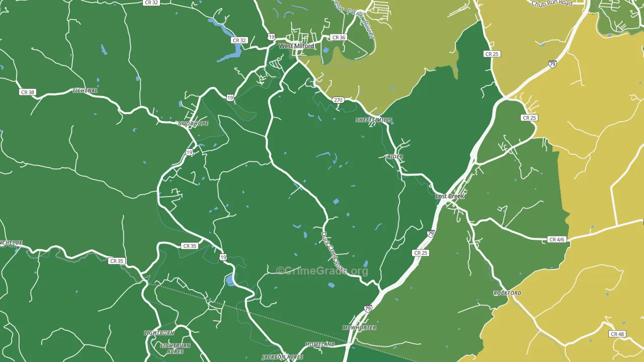Lost Creek, WV Map of Murder Rates