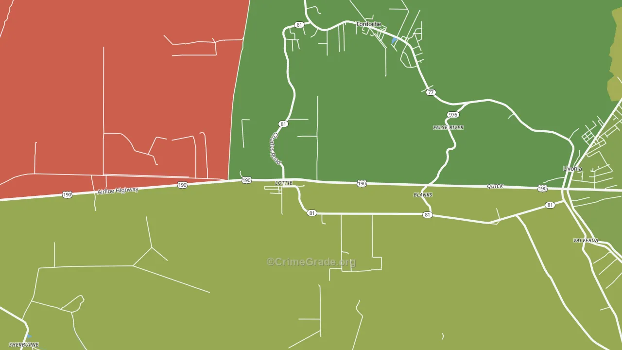 Lottie, LA Map of Murder Rates