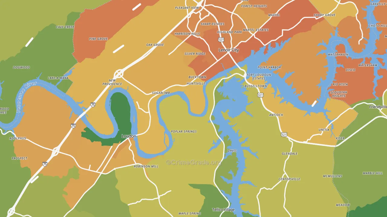 Loudon County, TN Map of Murder Rates