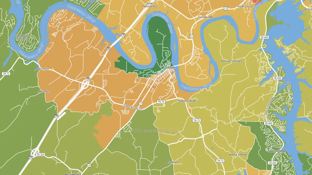 Loudon, TN Map of Murder Rates