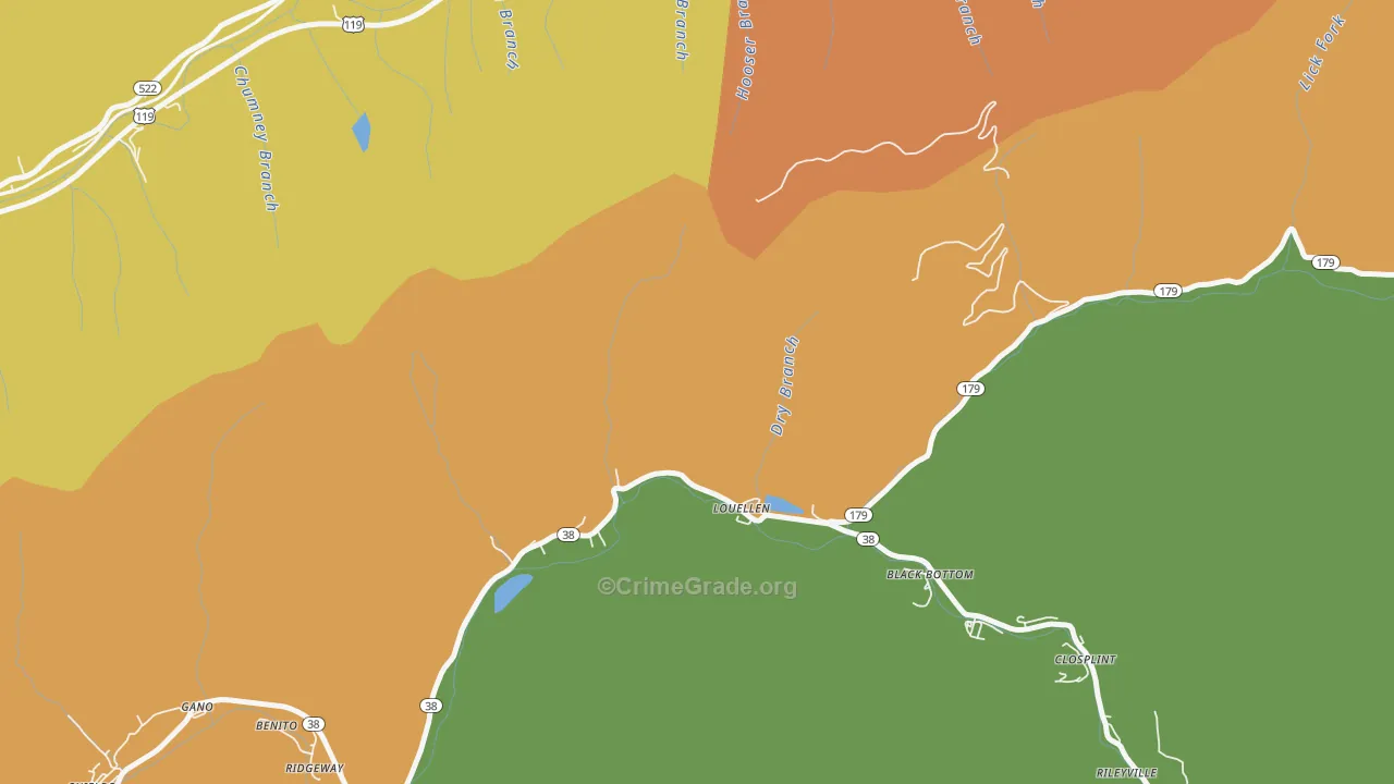 Louellen, KY Map of Murder Rates