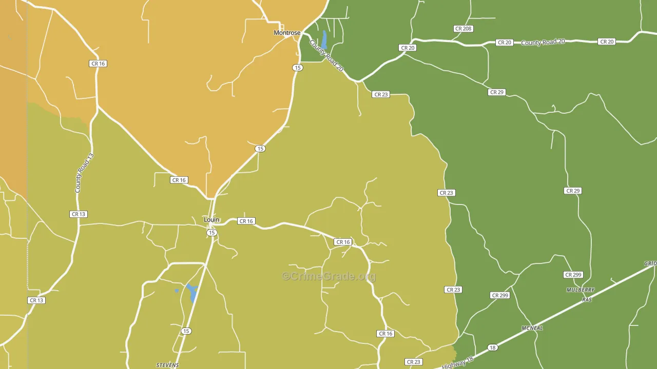 Louin, MS Map of Murder Rates