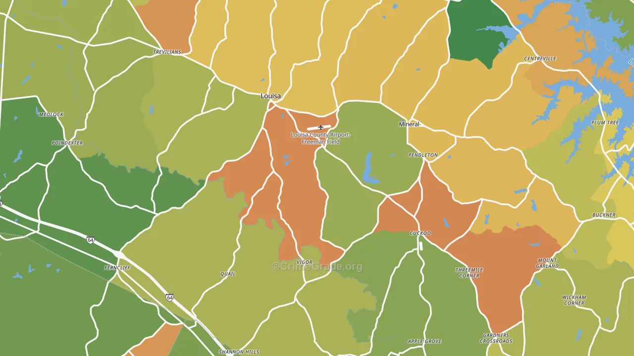 Louisa County, VA Map of Murder Rates