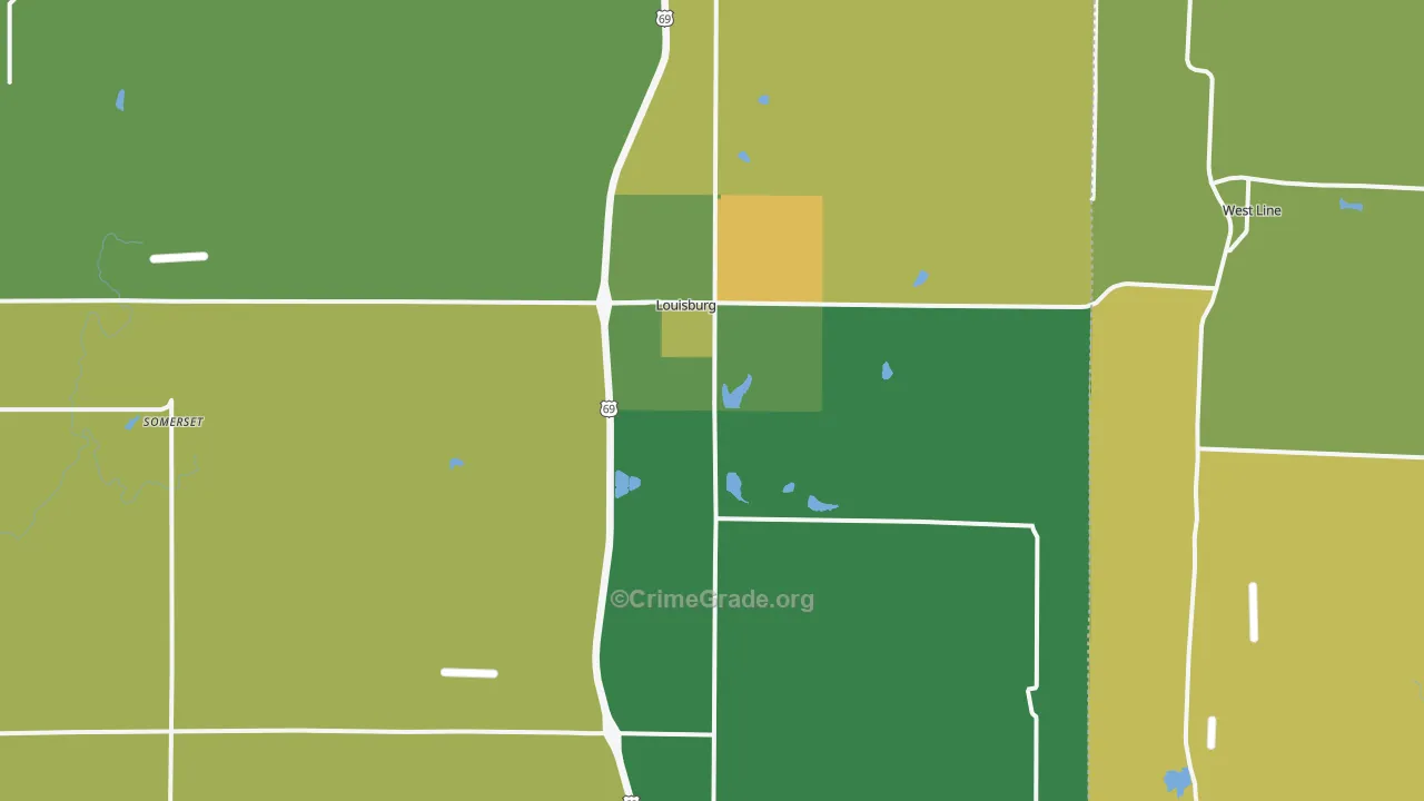 Louisburg, KS Map of Murder Rates