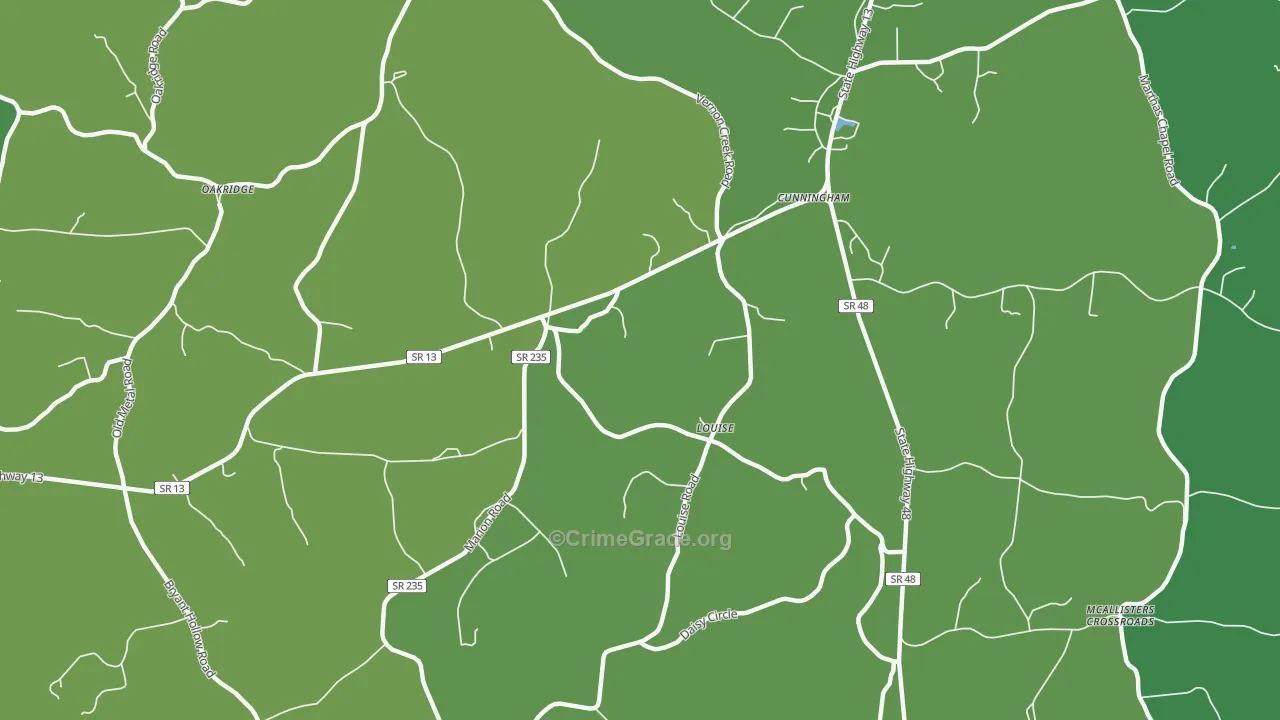 Louise, TN Map of Murder Rates
