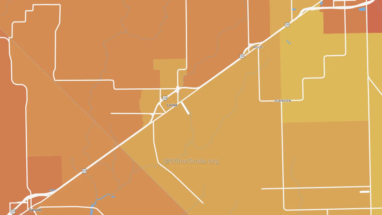 Louise, TX Map of Murder Rates