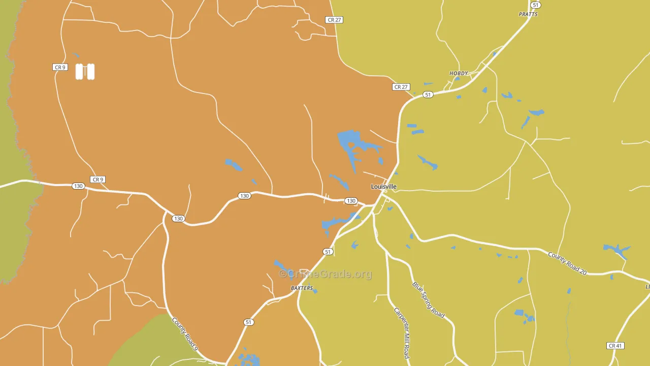 Louisville, AL Map of Murder Rates