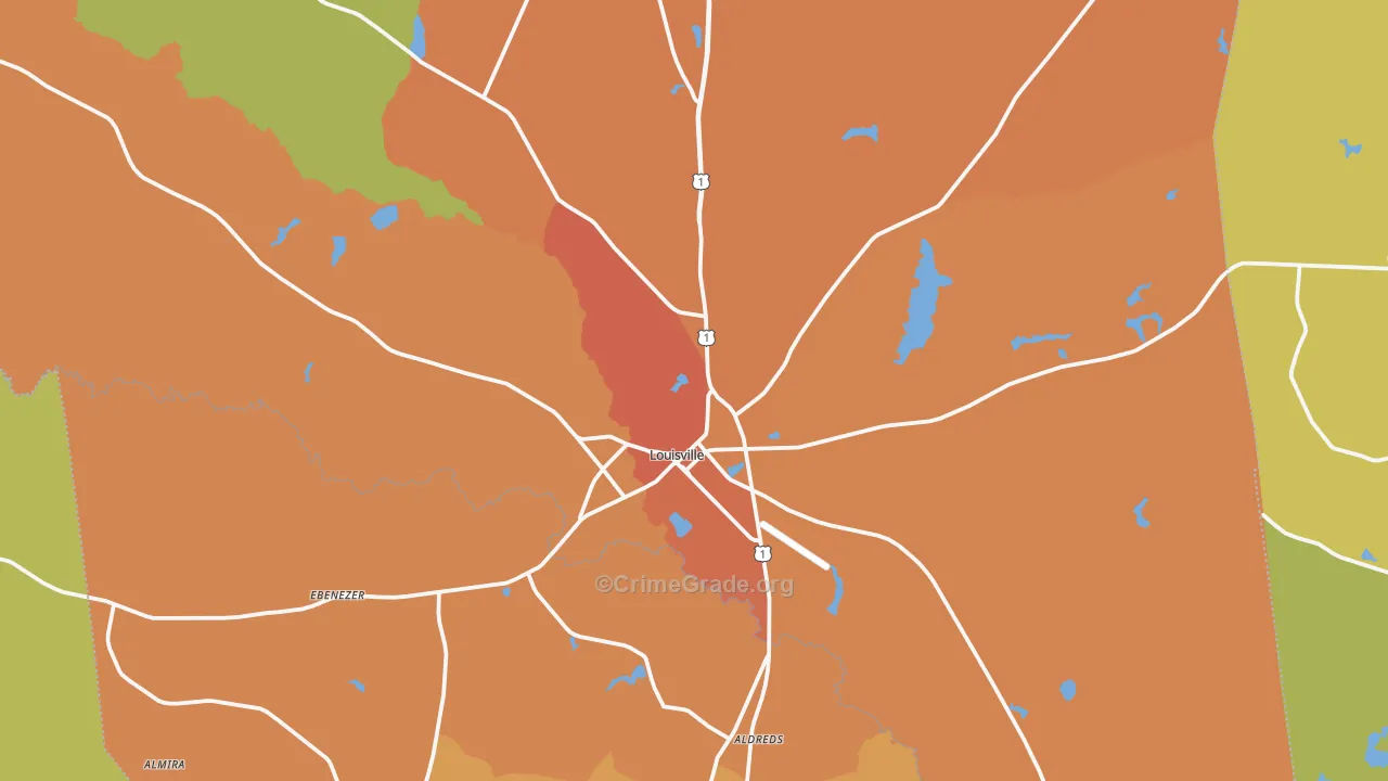 Louisville, GA Map of Murder Rates