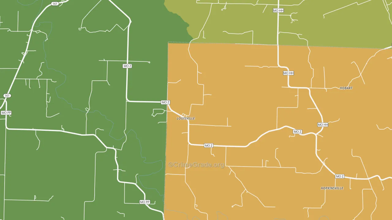 Louisville, MO Map of Murder Rates