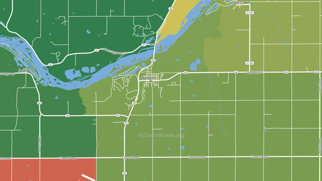 Louisville, NE Map of Murder Rates