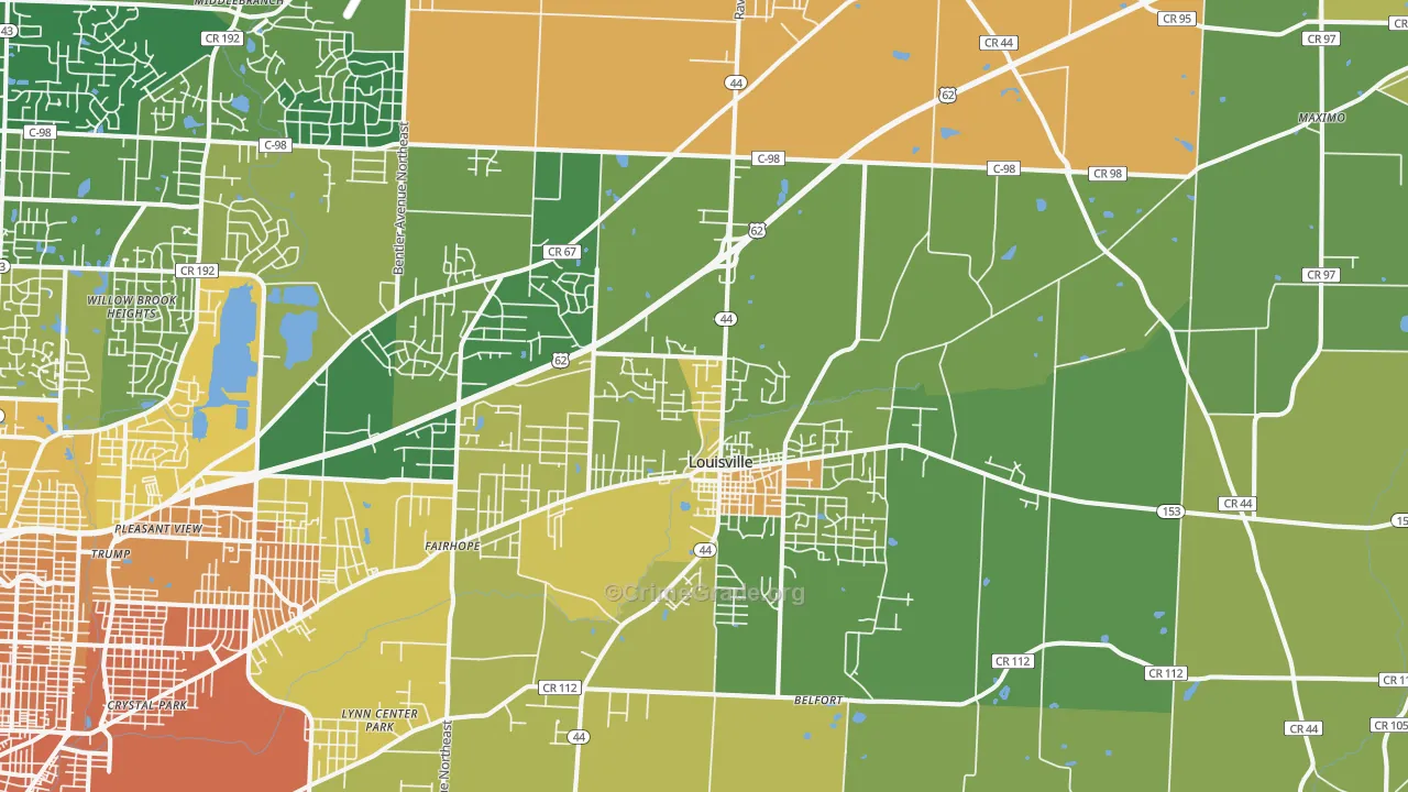 Louisville, OH Map of Murder Rates