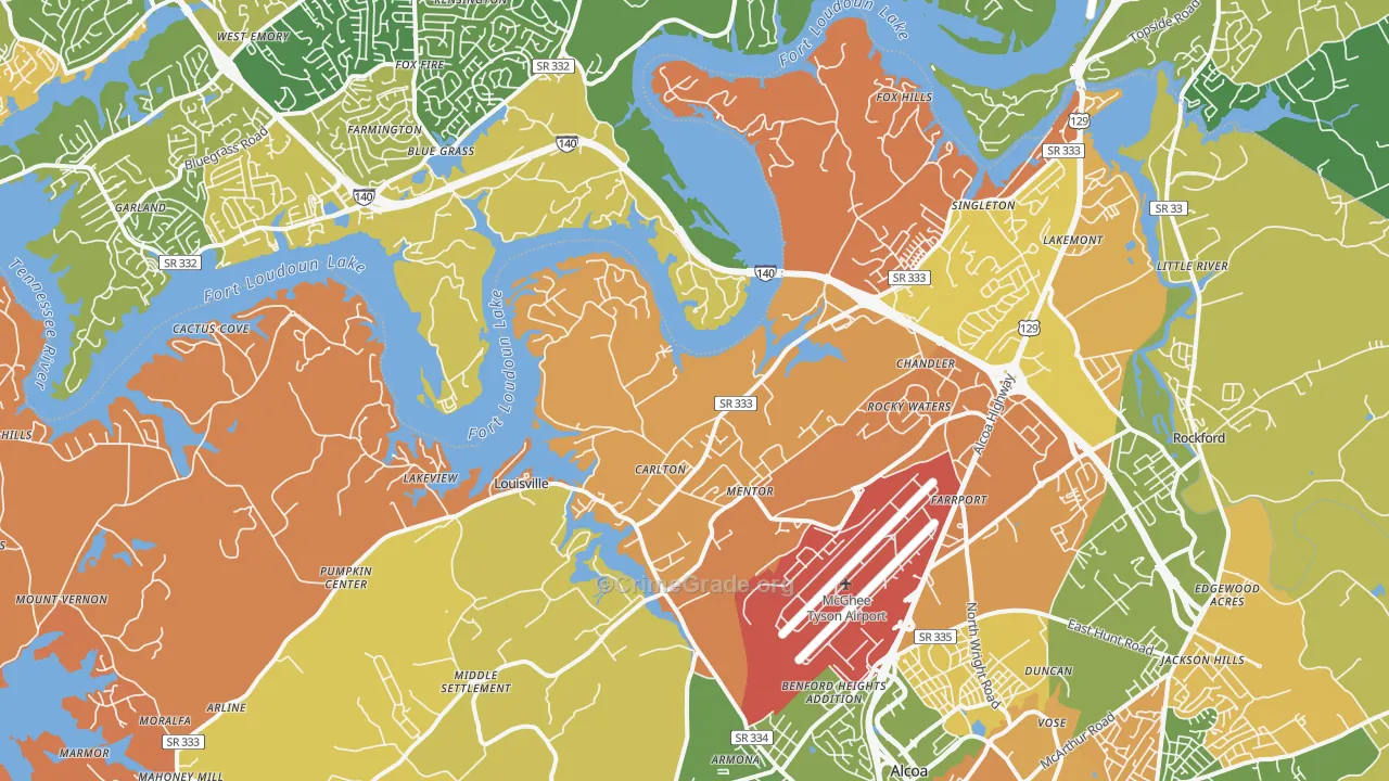 Louisville, TN Map of Murder Rates