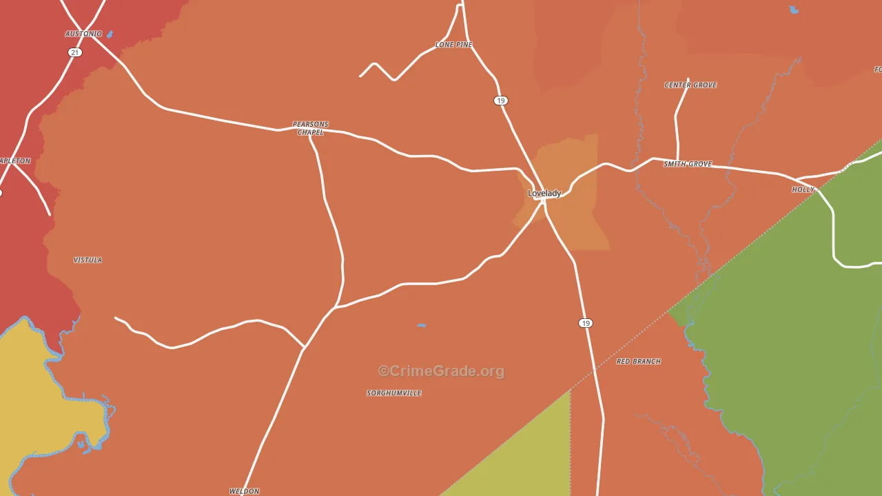 Lovelady, TX Map of Murder Rates