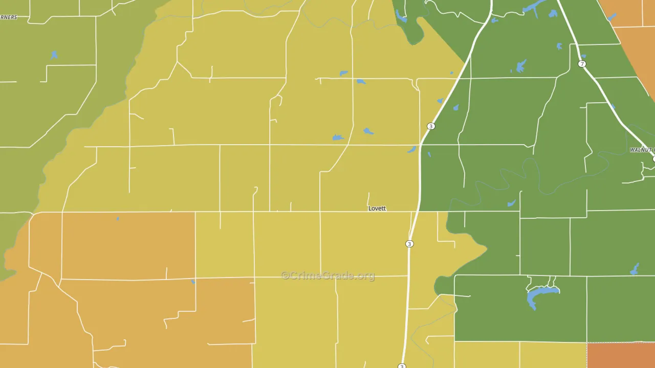 Lovett, IN Map of Murder Rates