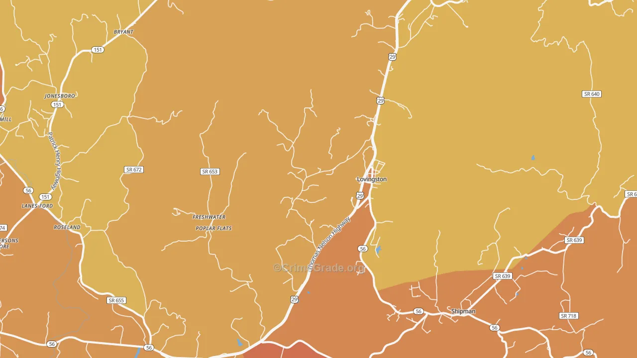 Lovingston, VA Map of Murder Rates