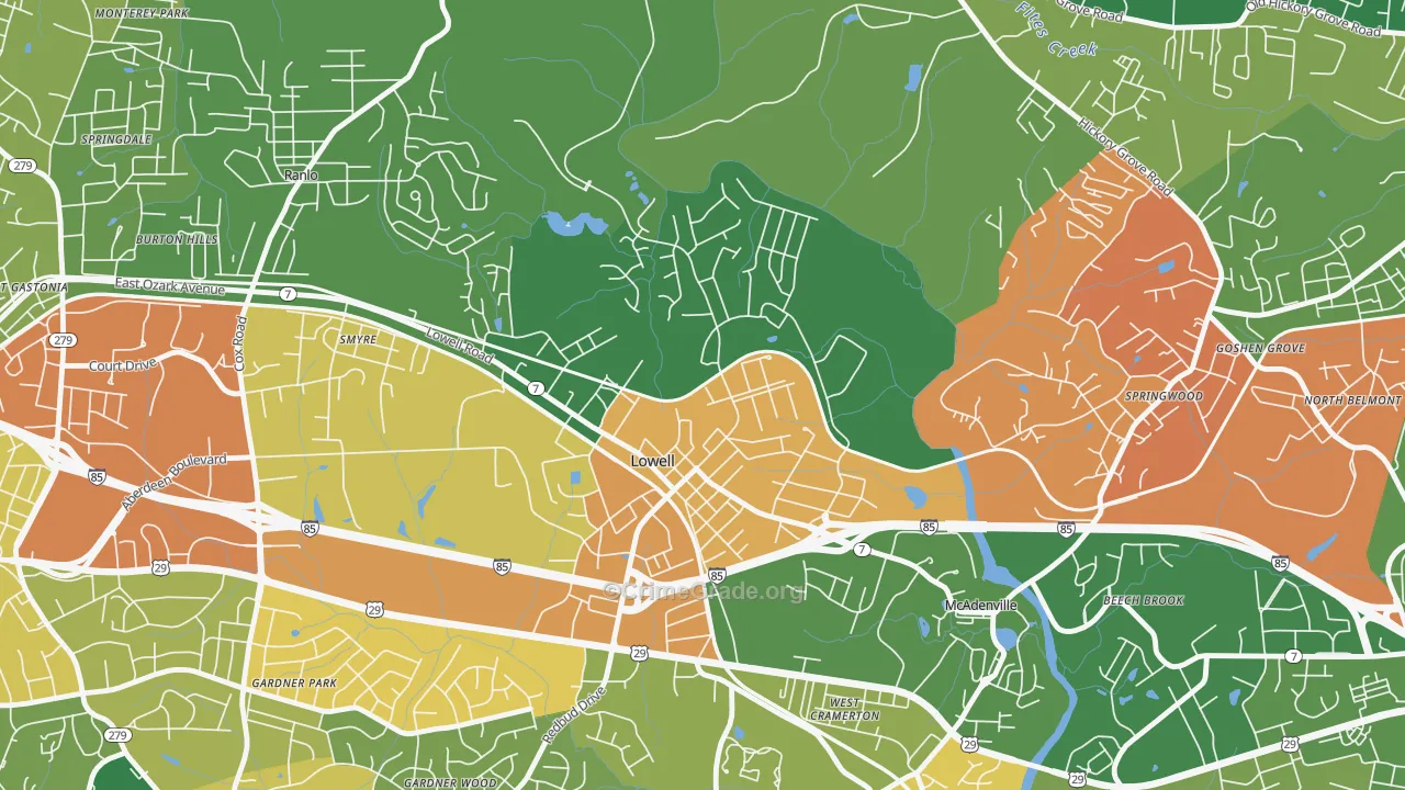Lowell, NC Map of Murder Rates