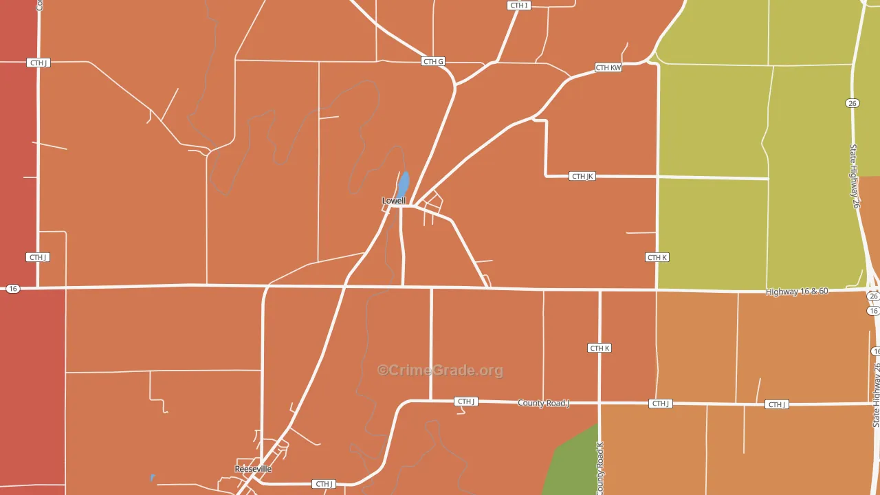 Lowell, WI Map of Murder Rates