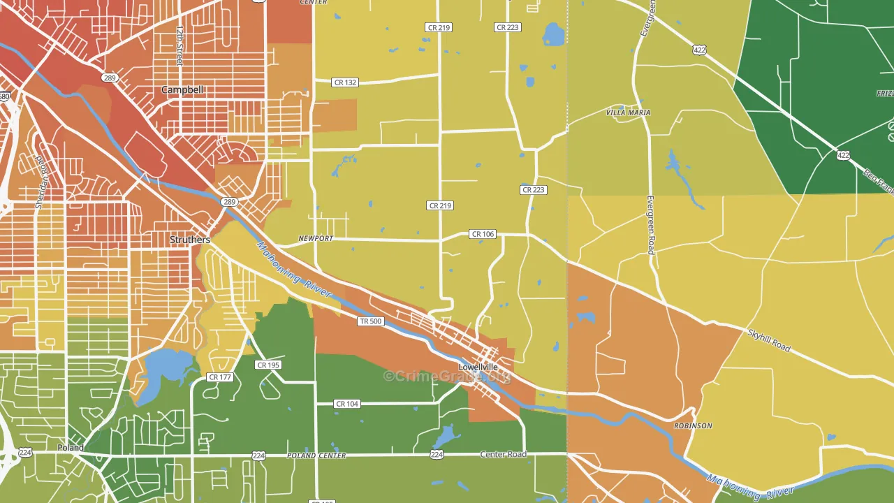 Lowellville, OH Map of Murder Rates